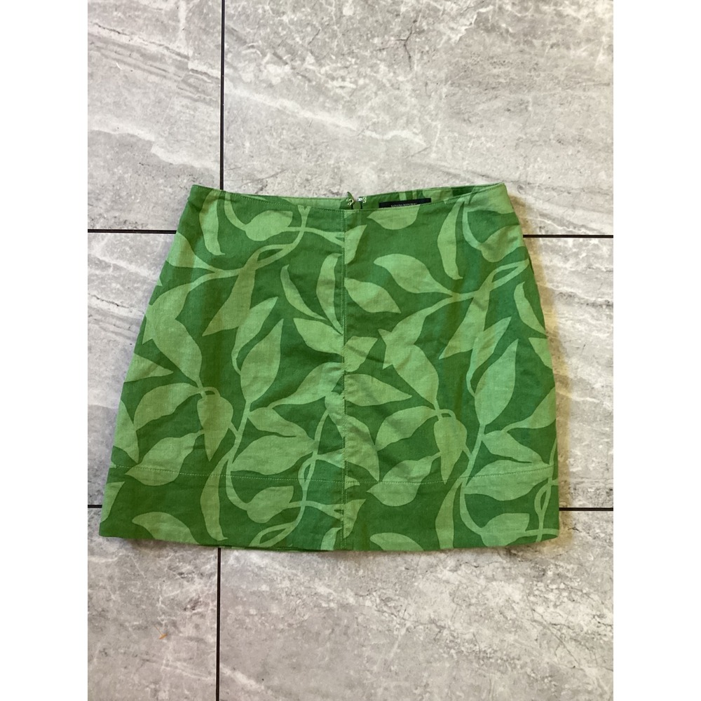 Banana Republic Green Tropical Leaf Linen Blend Mini Skirt Size 2